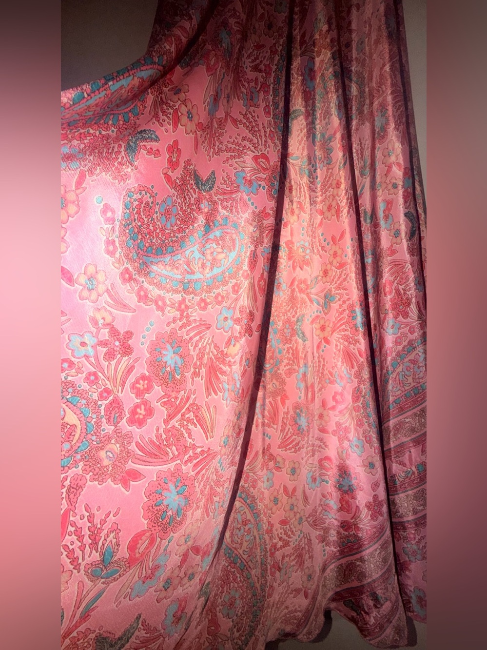 Pink Paisley Maxi Slip Dress with Delicate Straps - Picture 3 of 8